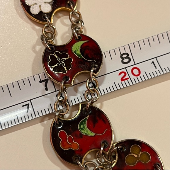 Vintage 60 70 Bohemian Red Enameled Double link made in Taiwan Mod MCM Bracelet - Picture 11 of 16